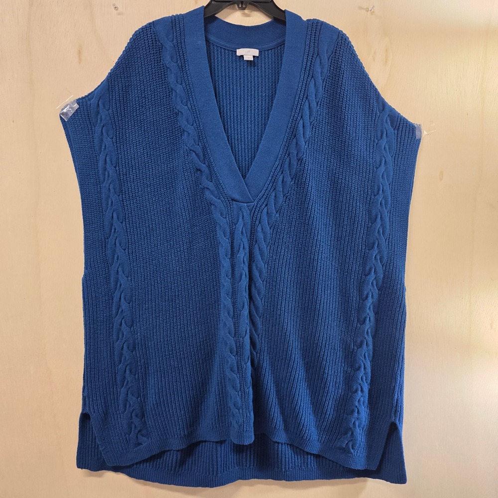 J. Jill Blue Cable Knit V-Neck Sweater Vest Plus Size 3X Sleeveless Pullover